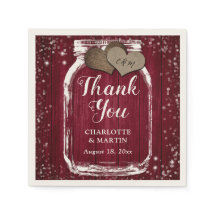Burgundy Red Barn Wood Mason Jar Obrigado Casament