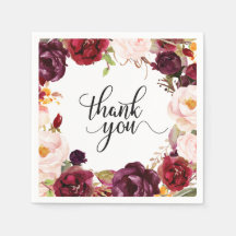 Burgundy Red Floral Boho Paper Napkin