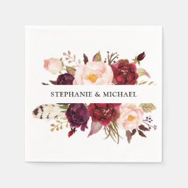 Guardanapo De Papel Burgundy Red Floral Boho Paper Napkin