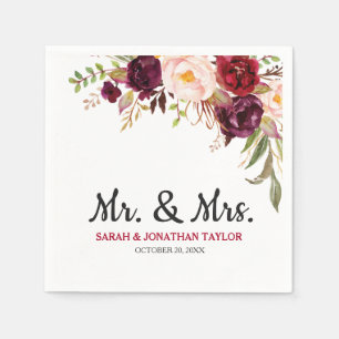 Guardanapo De Papel Burgundy Red Floral Boho Paper Napkin