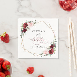 Guardanapo De Papel Burgundy Red Flowers, Pink Flowers, Birthday