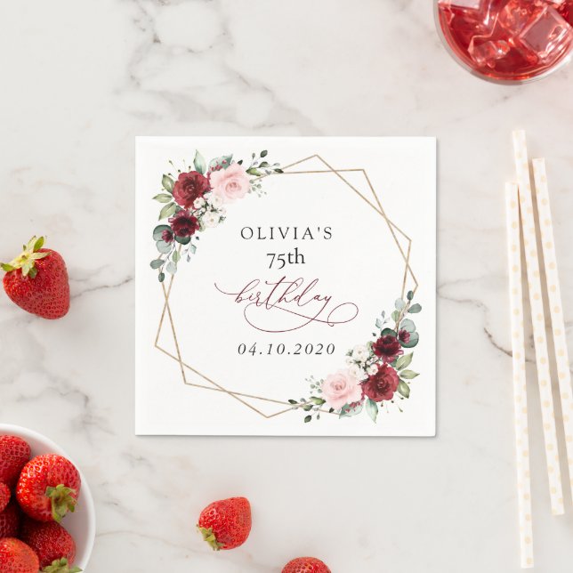 Guardanapo De Papel Burgundy Red Flowers, Pink Flowers, Birthday (Insitu)