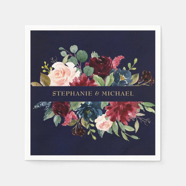 Guardanapo De Papel Burgundy Red Marinho Floral Russo Papel de Boho Na (Frente)