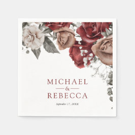 Guardanapo De Papel Burgundy Red Roses Floral Wedding