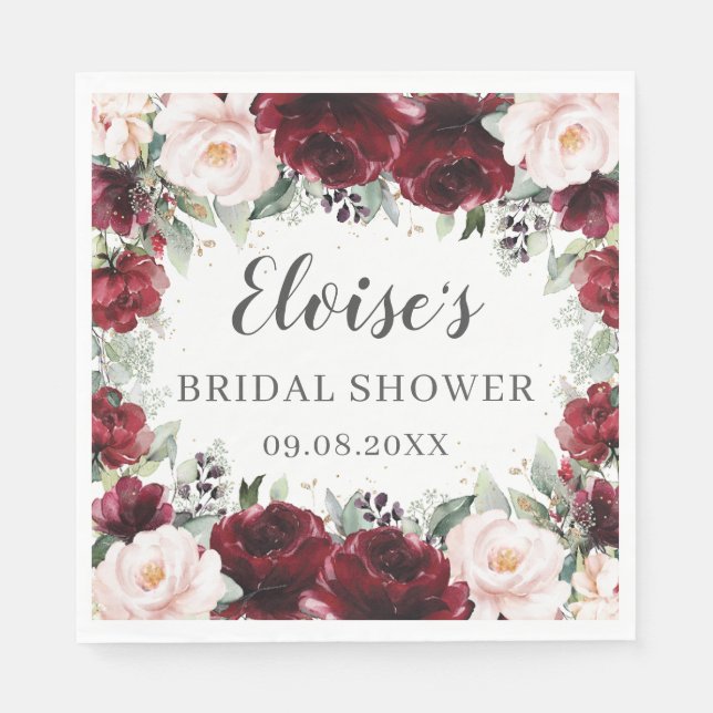 Guardanapo De Papel Burgundy Rubor Floral Casamento Noiva Chá de Bebê (Frente)