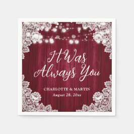 Guardanapo De Papel Burgundy Rustic Wood Floral Lace Wedding