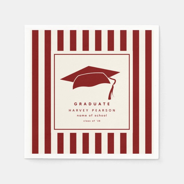 Guardanapo De Papel Burgundy Sporty Stripes Custom Graduation Party (Frente)