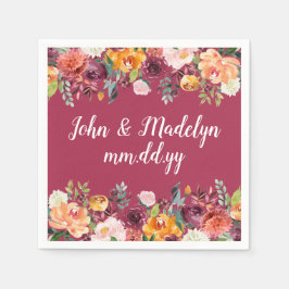 Guardanapo De Papel Burgundy Wedette Serviette Personalizada Floral