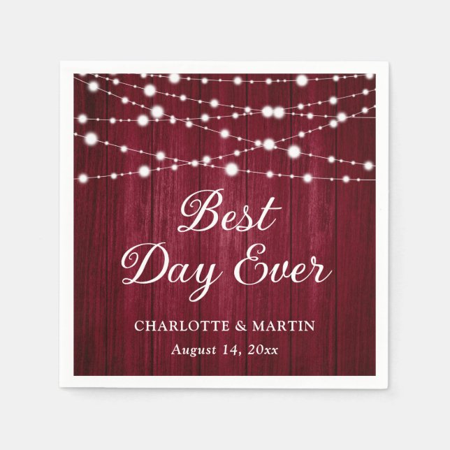 Guardanapo De Papel Burgundy Wood String Luzes Russas Casamento (Frente)