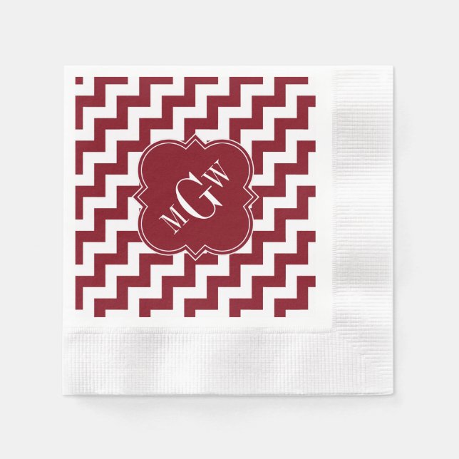 Guardanapo De Papel Burgundy Wt Chevron Burgundy Quatrefoil 3 Monogram (Frente)