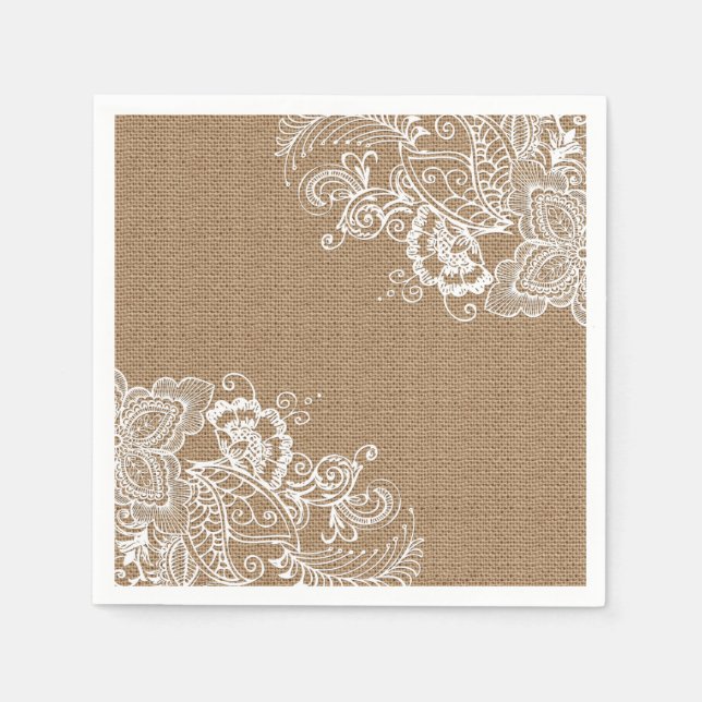 Guardanapo De Papel Burlap and Lace Chique Paper Napkin (Frente)