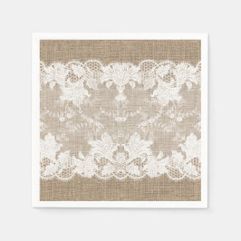 Guardanapo De Papel Burlap bege bege-cinzento-russo e renda branca