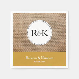 Guardanapo De Papel Burlap e Casamento Monograma Dourado