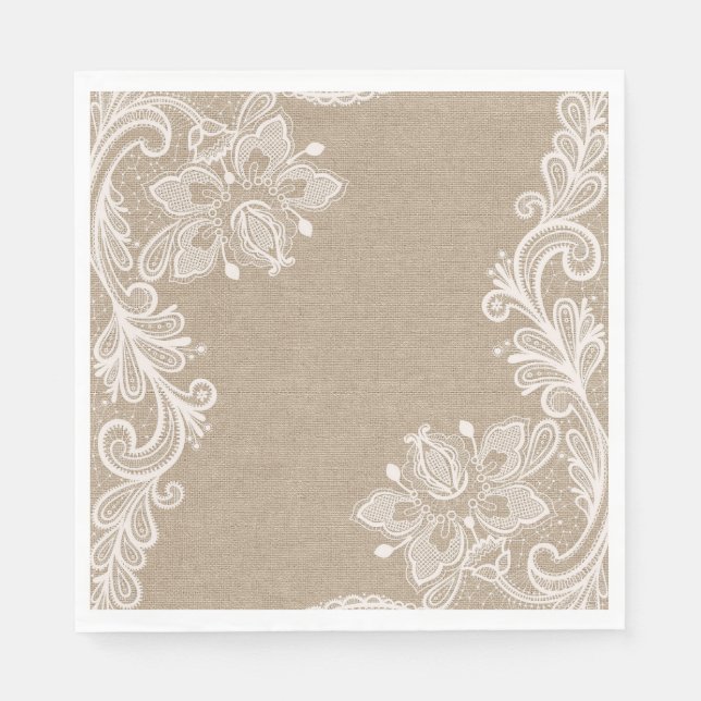 Guardanapo De Papel Burlap e Lace Floral Paper Napkin (Frente)