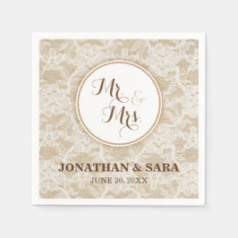 Guardanapo De Papel Burlap e Lace, Sr. e Sra. Casamento Personalizado