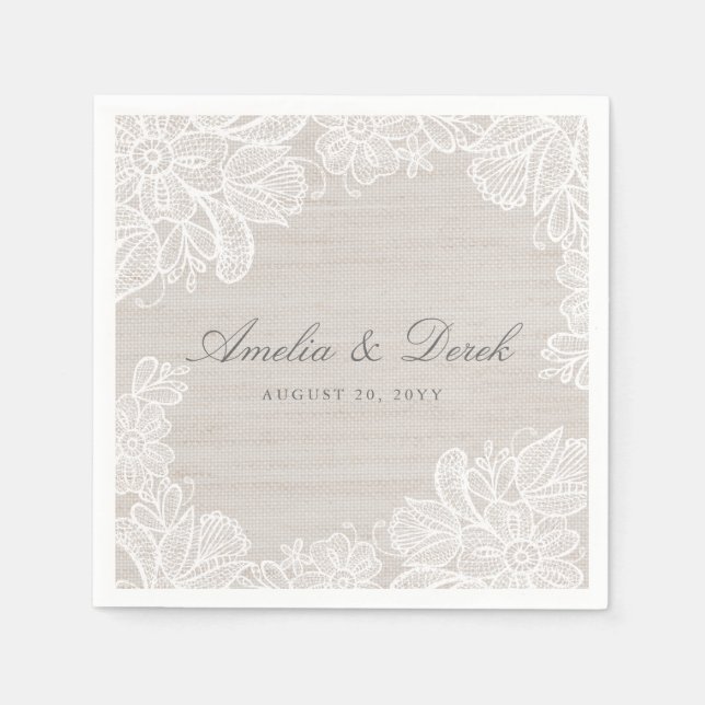 Guardanapo De Papel Burlap e Lace Wedding (Frente)