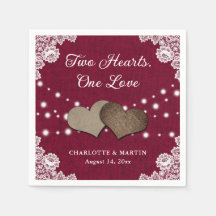 Burlap Hearts Lace Rustic Burgundy Casamento Napki