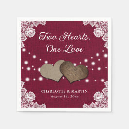 Guardanapo De Papel Burlap Hearts Lace Rustic Burgundy Casamento Napki