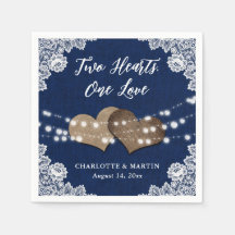 Burlap Hearts Lace Rustic Marinho Blue Wedding