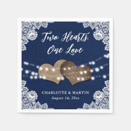 Guardanapo De Papel Burlap Hearts Lace Rustic Marinho Blue Wedding