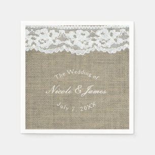Guardanapo De Papel Burlap & Lace Simples Casamento Elegante Russo Per