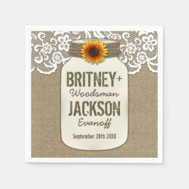 Guardanapo De Papel Burlap Lace Sunflower Mason Jar Wedkins