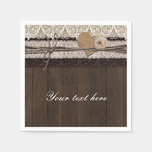 Guardanapo De Papel Burlap Lace Wood País Romântico Casamento de Napki (Frente)