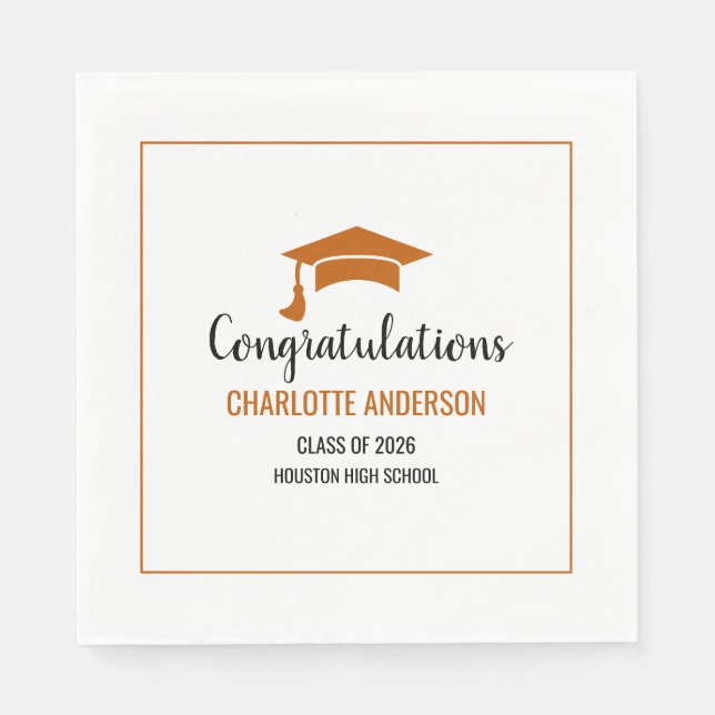 Guardanapo De Papel Burnt Orange Congrats Graduation (Frente)