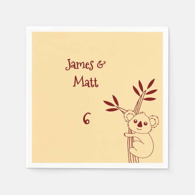 Guardanapo De Papel Butter Yellow & Red Australian Animals Birthday  (Frente)