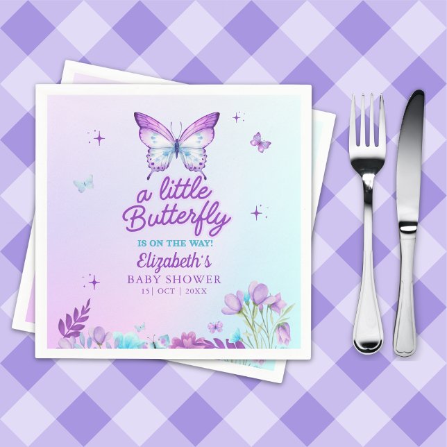 Guardanapo De Papel Butterfly Baby Shower Napkins | Pink & Purple  (Criador carregado)