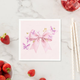 Guardanapo De Papel Butterfly Pink Bow Baby Shower 