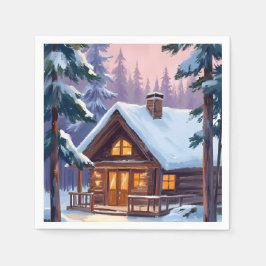 Guardanapo De Papel Cabana de Natal Floresta Inverno Neve Feriado