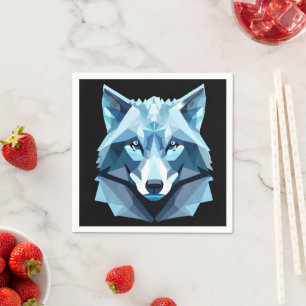 Guardanapo De Papel Cabeça de Lobo Geométrico Azul