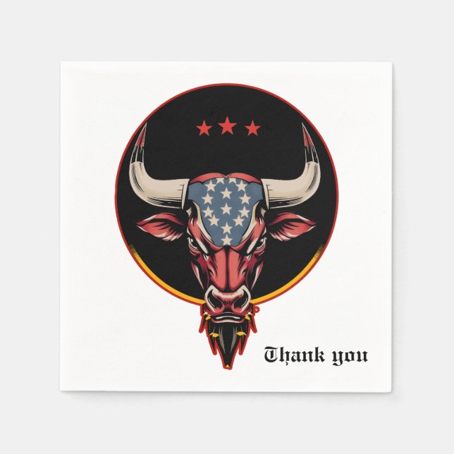 Guardanapo De Papel Cabeça de touro Patriótica, um touro Americano. (Frente)