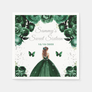 Guardanapo De Papel Cabelo Marrom Verde Escuro Princesa Doce Dezesseis