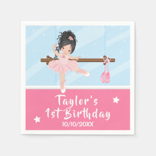 Guardanapo De Papel Cabelo Negro Ballerina Rosa Tutu Aniversário Napki
