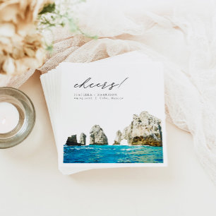 Guardanapo De Papel CABO México Watercolor Beach Skyline Weds