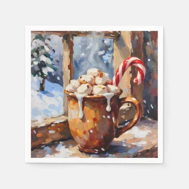 Guardanapo De Papel Cacau quente de Natal com marshmallows torrados (Frente)