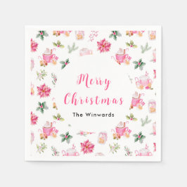 Guardanapo De Papel Cacau Quente de Natal e Poinsettias Rosa