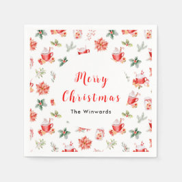 Guardanapo De Papel Cacau Quente de Natal e Poinsettias Vermelhas