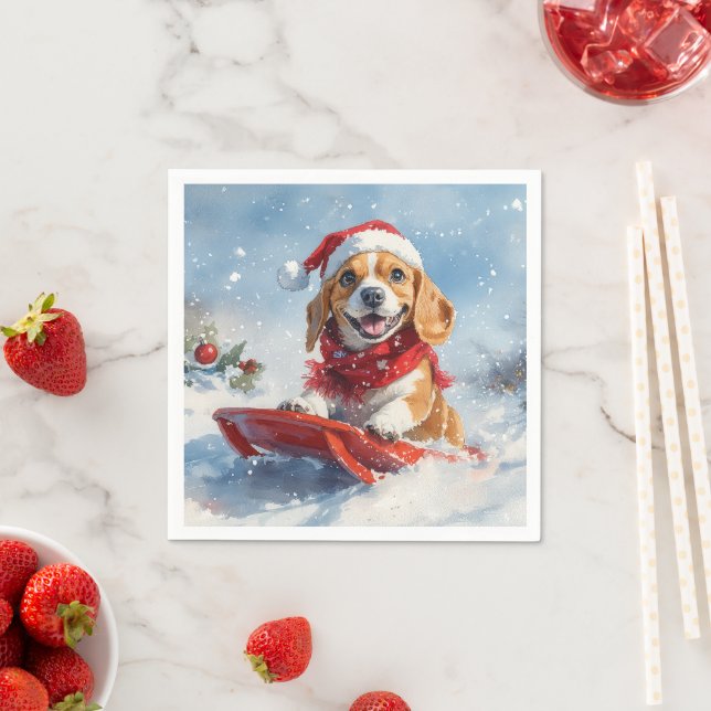 Guardanapo De Papel Cachorro Beagle em Trenó Deixe Nevar Natal (Insitu)