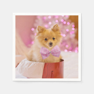 Guardanapo De Papel Cachorro Bonito com Foto de Natal de Arco Rosa