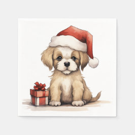 Guardanapo De Papel Cachorro Bonito Vestindo um Papai Noel de Natal
