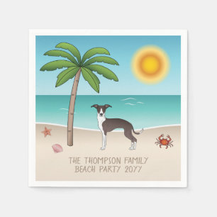 Guardanapo De Papel Cachorro Branca E Selo Na Praia Tropical De Verão