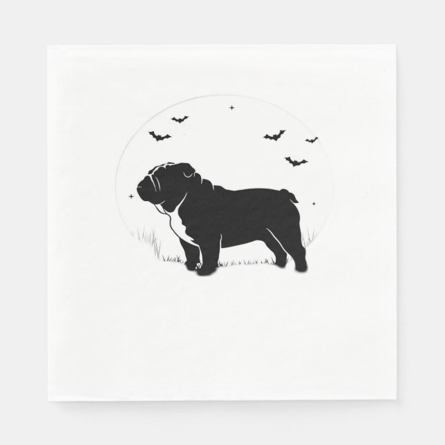 Guardanapo De Papel Cachorro Bulldog Inglês - Halloween Moon Silhouett (Frente)