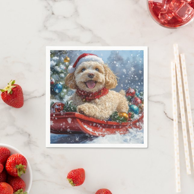 Guardanapo De Papel Cachorro Cockapoo no Trenó Deixe Nevar Natal (Insitu)