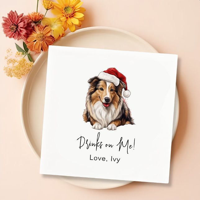 Guardanapo De Papel Cachorro Collie de Natal Personalizado (Criador carregado)