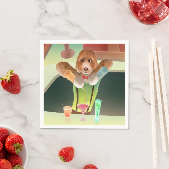 Guardanapo De Papel Cachorro de Bartending no Bar Retroativo (Insitu)