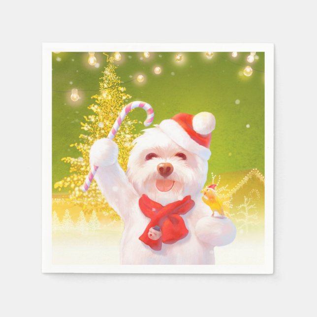 Guardanapo De Papel Cachorro de Natal com Canas Doces (Frente)