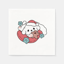 Guardanapo De Papel Cachorro de Natal em Santa Hat - Feriado Cheque pa